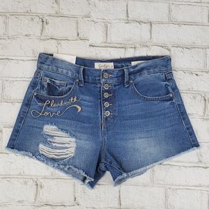 Jessica Simpson High Rise Button Fly Cut Off Ranger Hollywood Jean Short 25 NWT